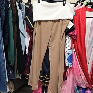 Nwt Fold Over Waist White and Tan Wide-Leg Pants #51